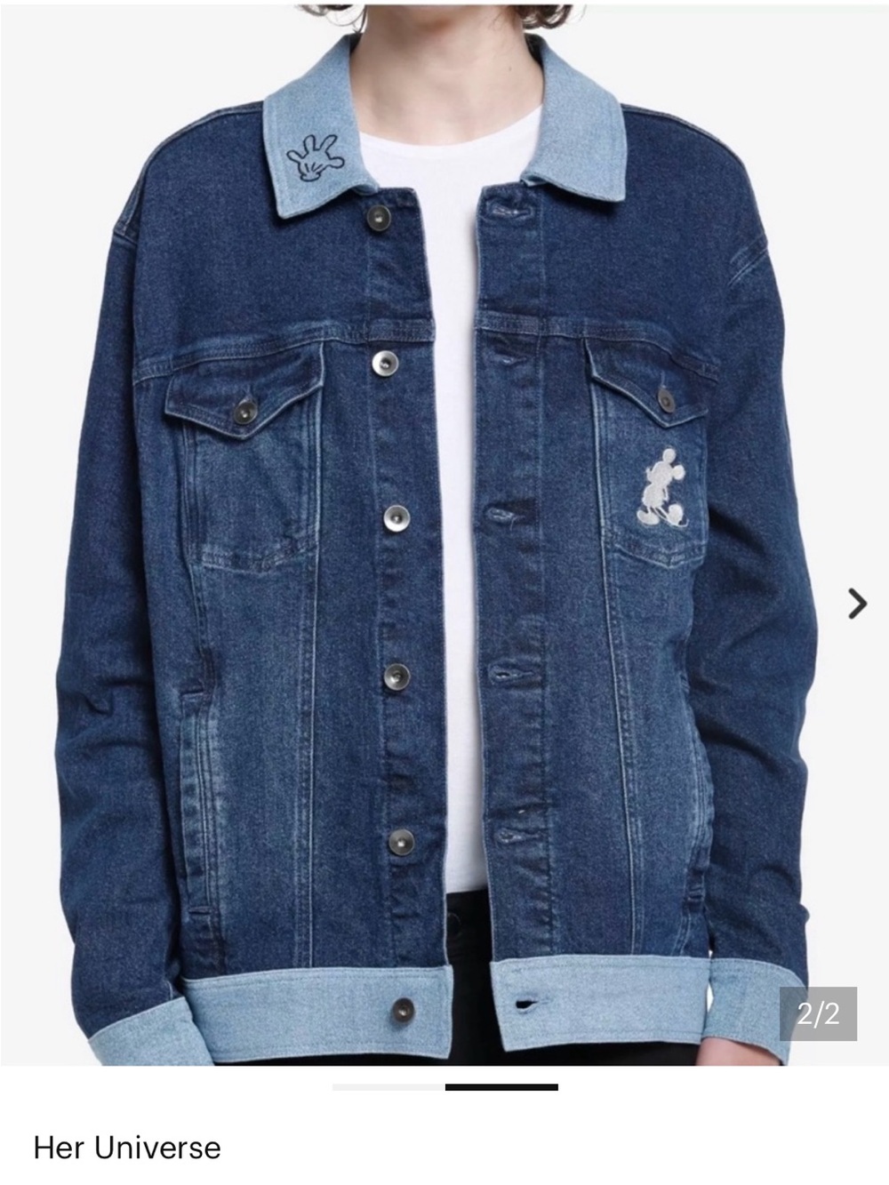 Her Universe Denim Jacket in Blue with Black & White Mickey Graphic - Picture 3 of 6